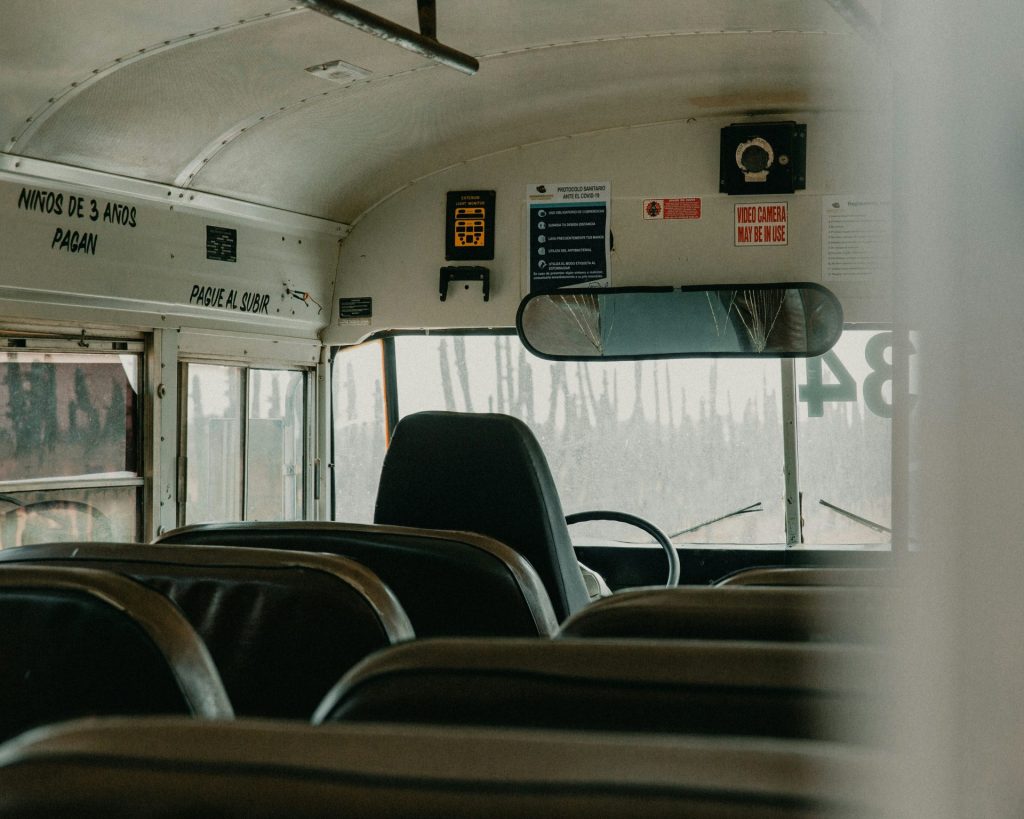 black and gray bus seats